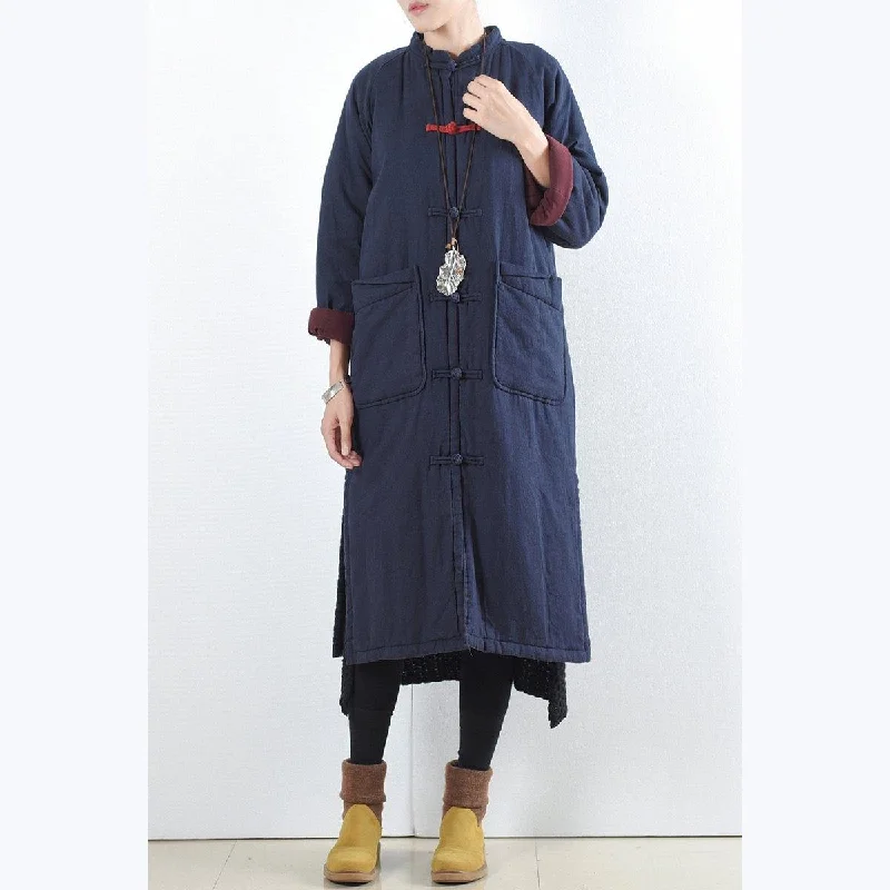 vintage blue cotton overcoat oversized casual jacket Casual side open cardigans