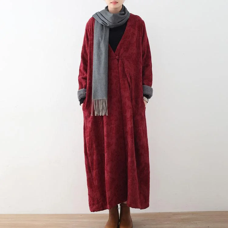 vintage burgundy coats trendy plus size cotton jackets New maxi coat thick