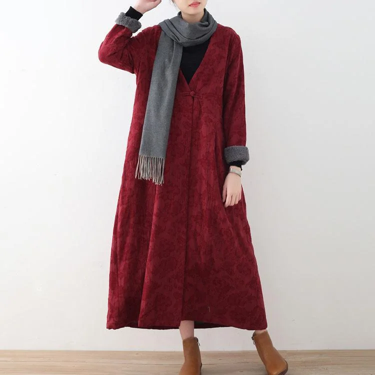 vintage burgundy coats trendy plus size cotton jackets New maxi coat thick