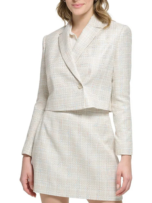 Womens Tweed Long Sleeves One-Button Blazer