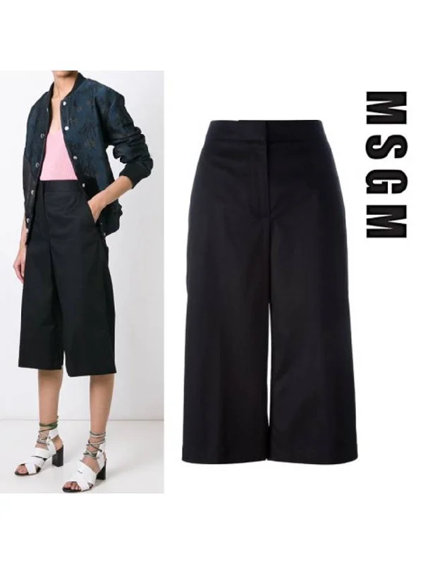 Crop Fit Cotton Wide Pants Black