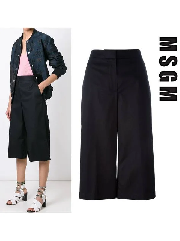 Crop Fit Cotton Wide Pants Black