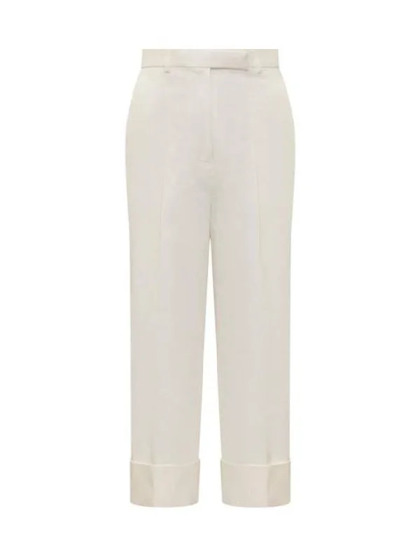 High Waist Cotton Canvas Straight Pants White