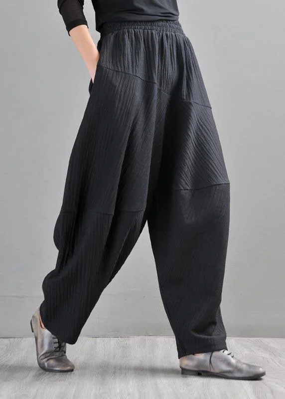 Chic Black Patchwork Harem Pants Summer Cotton Linen