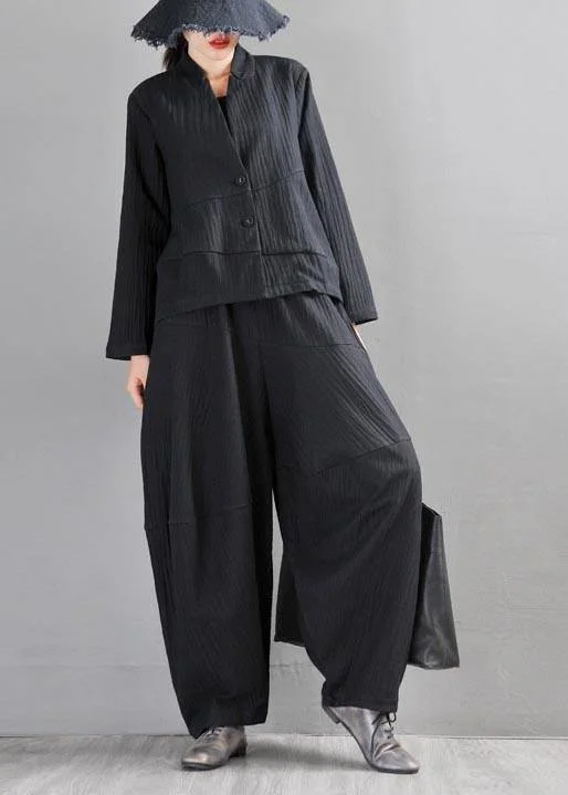 Chic Black Patchwork Harem Pants Summer Cotton Linen