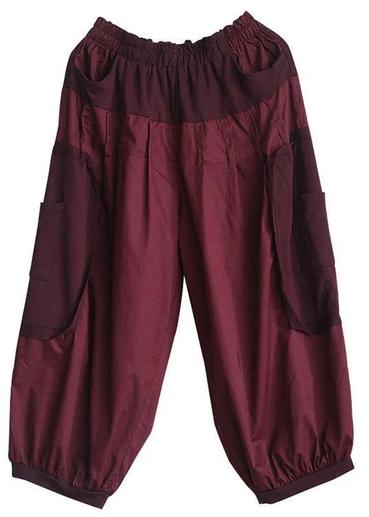 Classy Mulberry Pockets Patchwork lantern Pants Fall