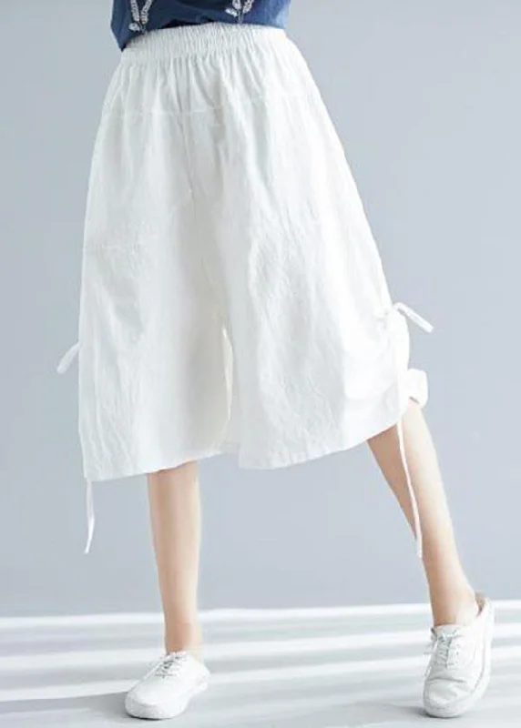 Comfy White Wide Leg Cotton Linen Pants Summer