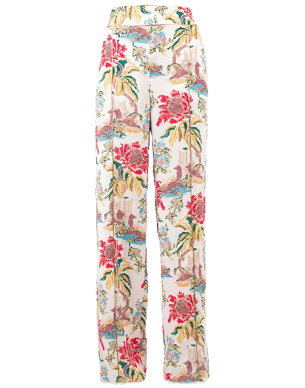 Flower Print Crepe Trousers