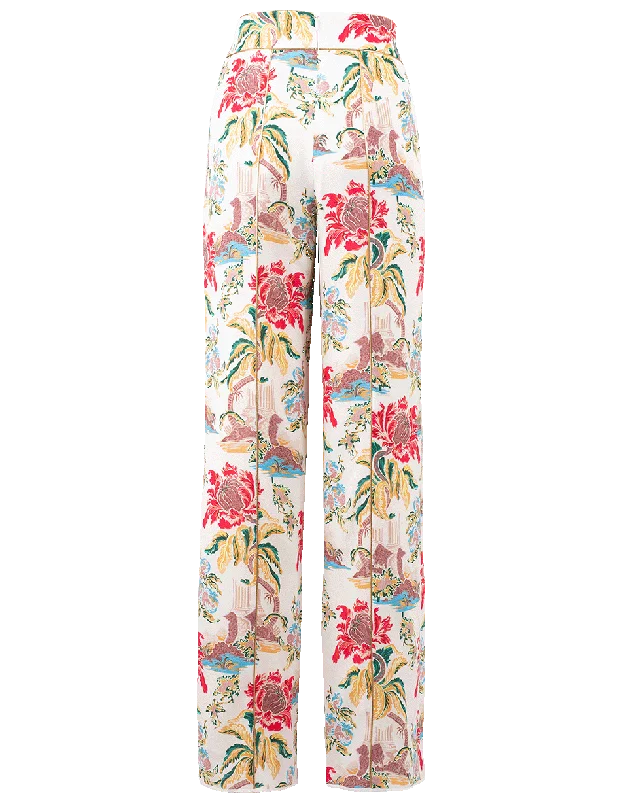 Flower Print Crepe Trousers