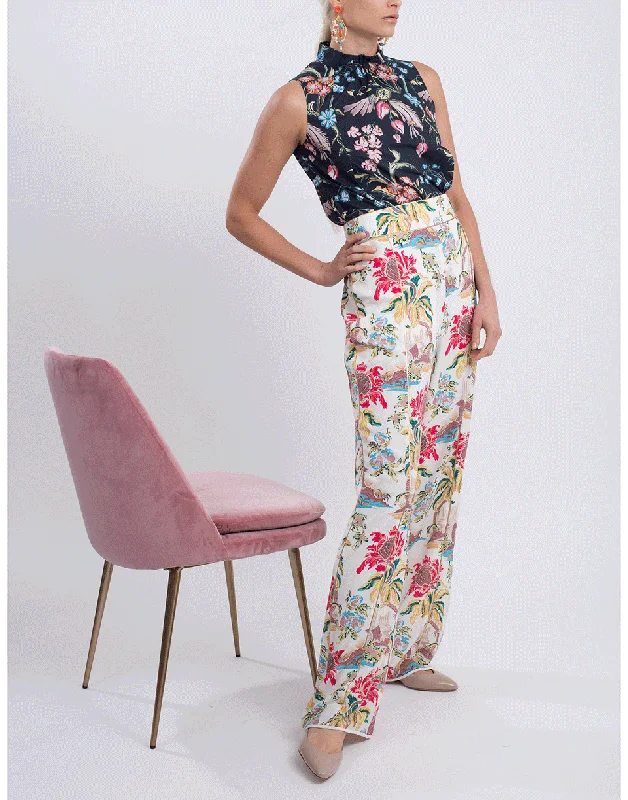 Flower Print Crepe Trousers