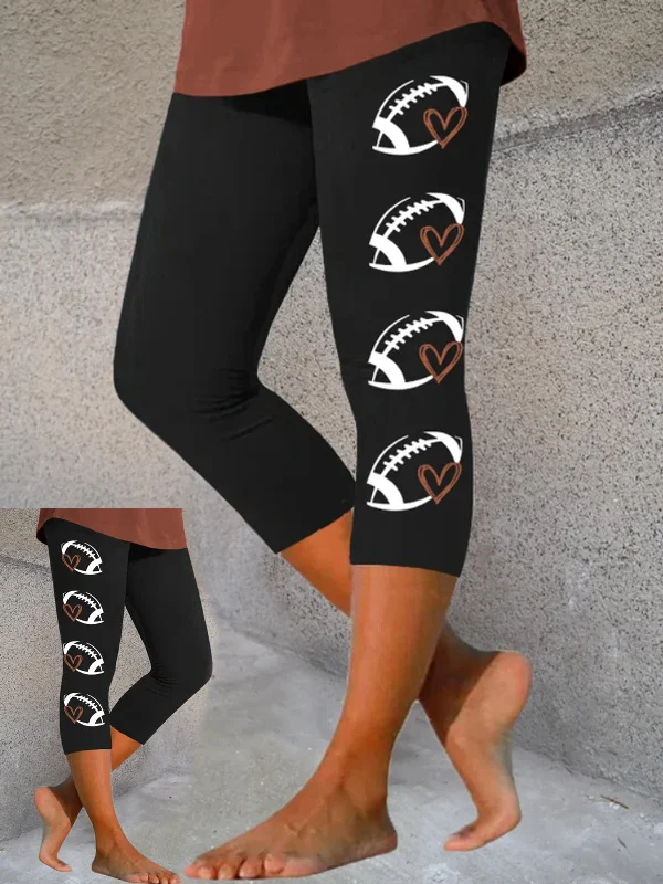 Football Lover Casual Print Cropped Leggings