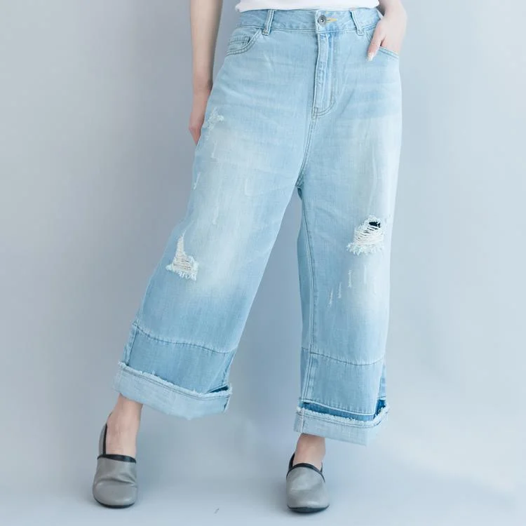 New Blue Casual Pants Loose Summer Hole Jeans