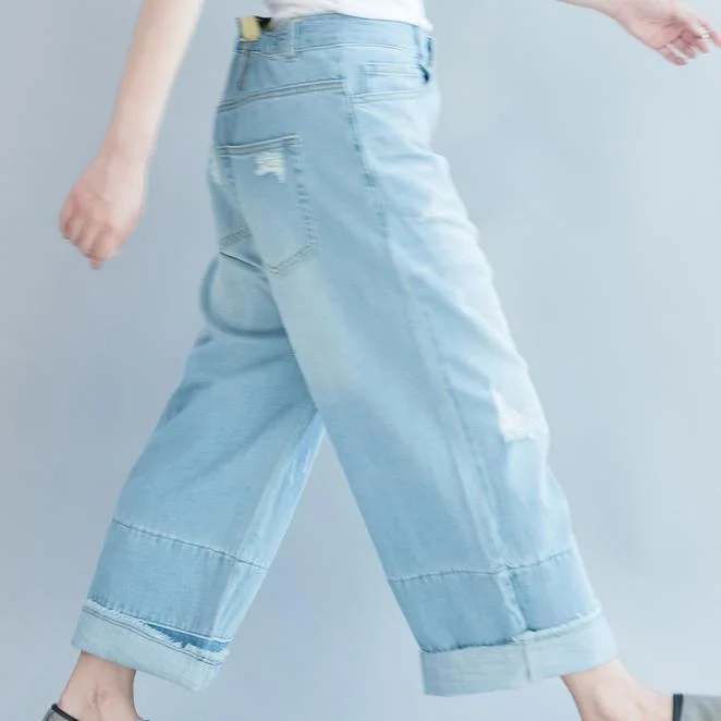 New Blue Casual Pants Loose Summer Hole Jeans