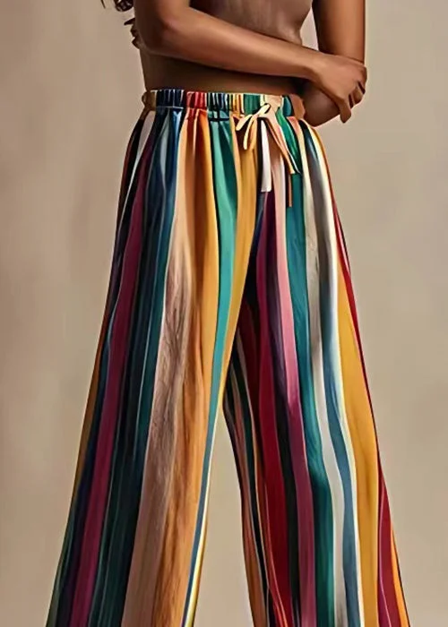 Original Design Striped Elastic Waist Linen Pants Summer