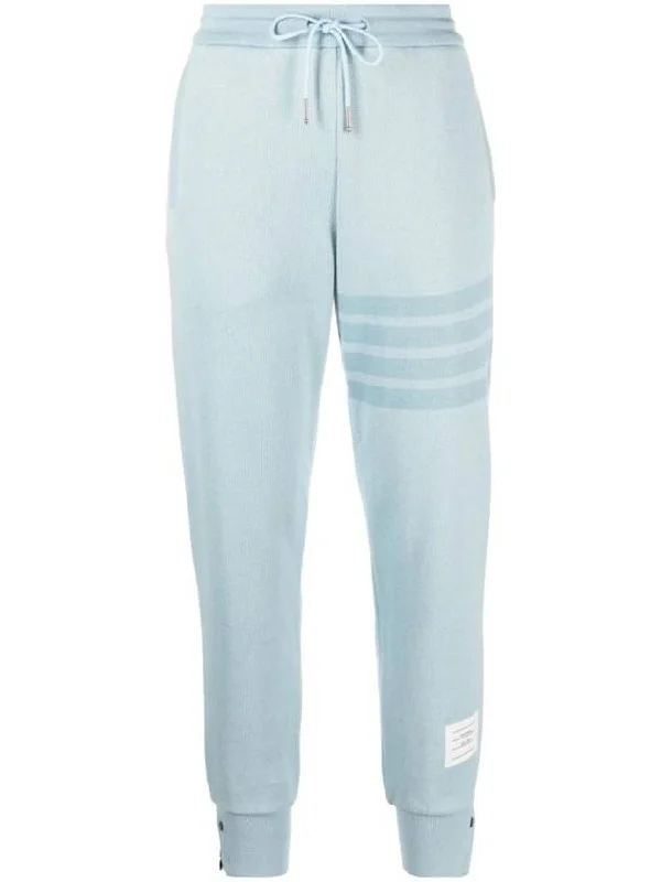 Double Face Knit 4 Bar Stripe Sweat Track Pants Light Blue