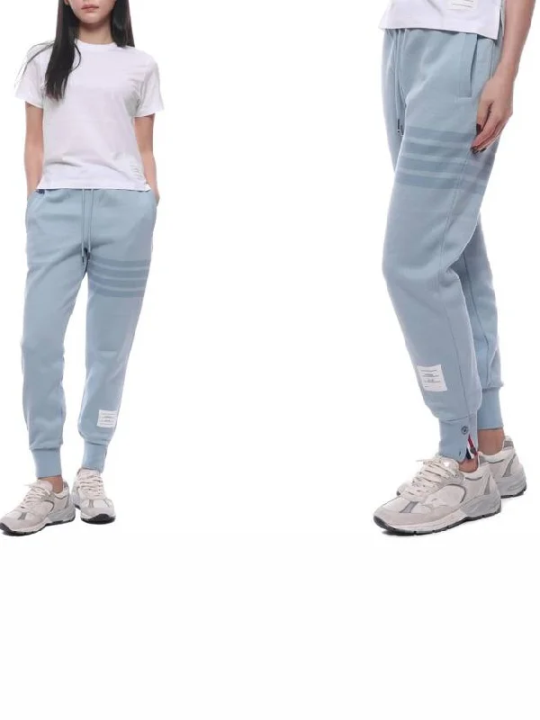 Double Face Knit 4 Bar Stripe Sweat Track Pants Light Blue