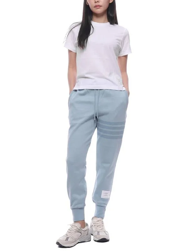 Double Face Knit 4 Bar Stripe Sweat Track Pants Light Blue