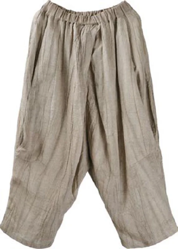 Unique Grey Elastic Waist Cotton Linen Wide Leg Summer Pants