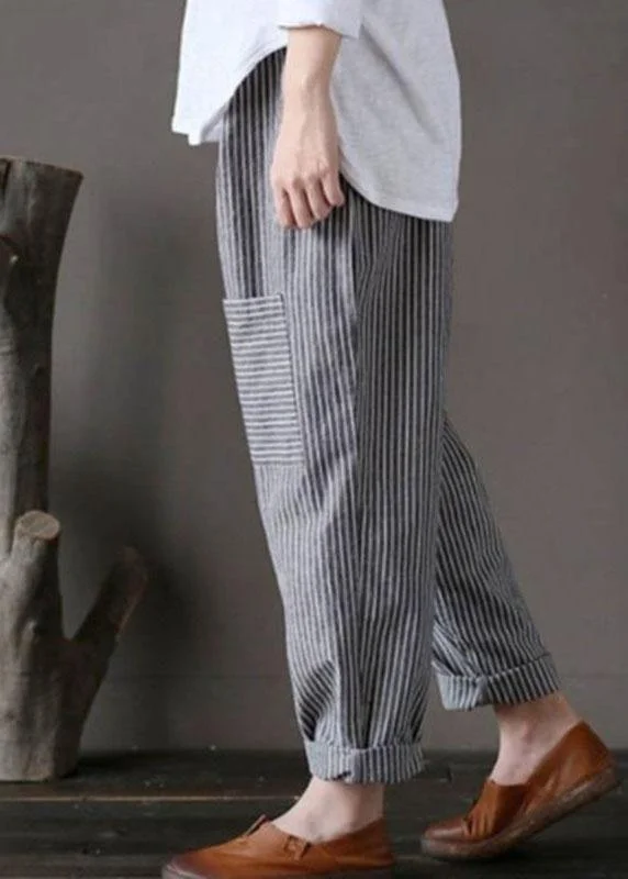 Women Stripe Elastic Waist Casual Loose Harem Pants