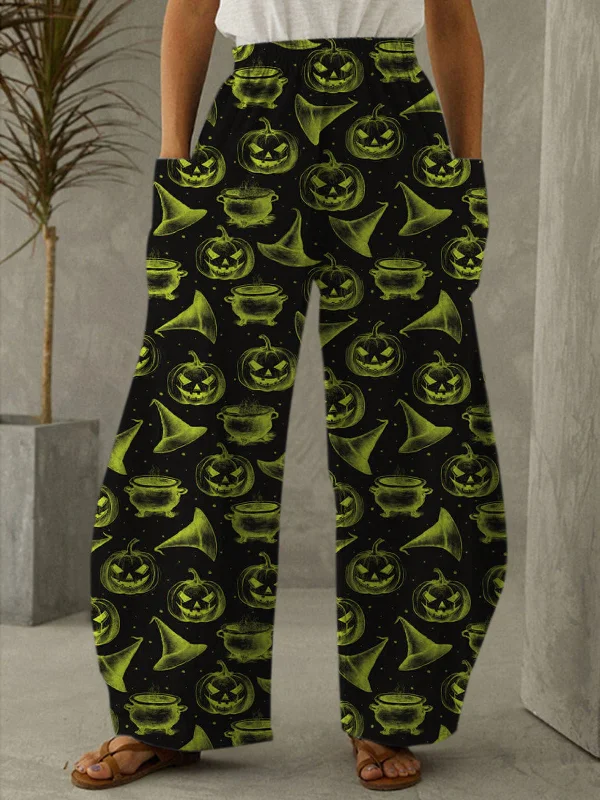 Women's Halloween Pumpkin Print Loose Pants