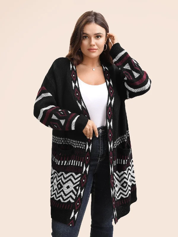 Bandana Drop Shoulder Pocket Cardigan