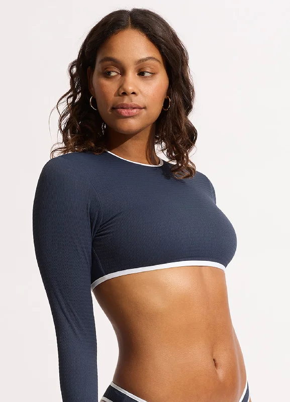 Beach Bound Cropped Long Sleeve Rashie - True Navy