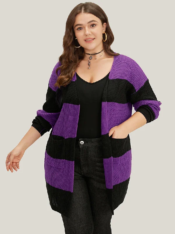 Halloween Colorblock Patched Pocket Tunic Cardigan