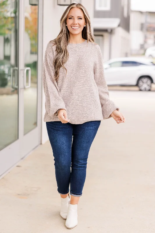 Cozy Bubble Sleeve Sweater, Taupe