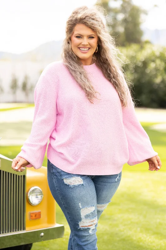 Cozy Bubble Sleeve Sweater, Bubblegum Pink