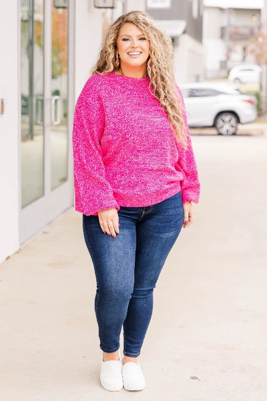 Cozy Bubble Sleeve Sweater, Hot Pink