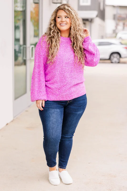 Cozy Bubble Sleeve Sweater, Berry