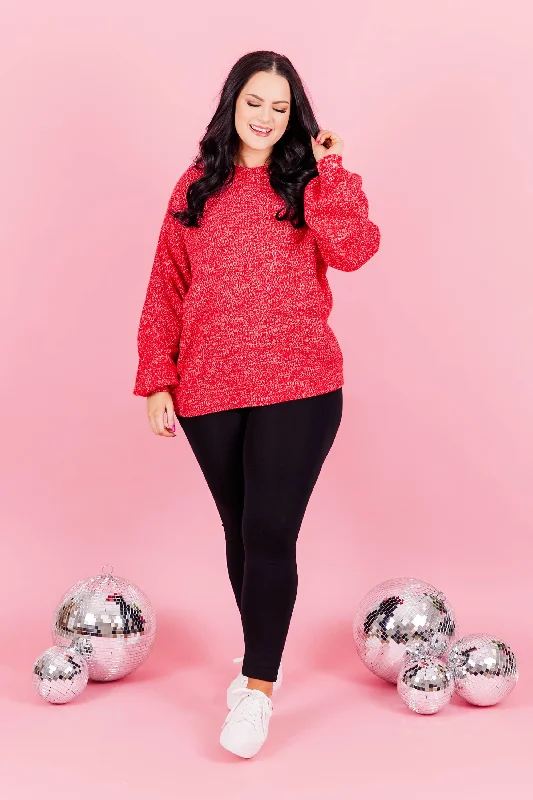 Cozy Bubble Sleeve Sweater, Ruby