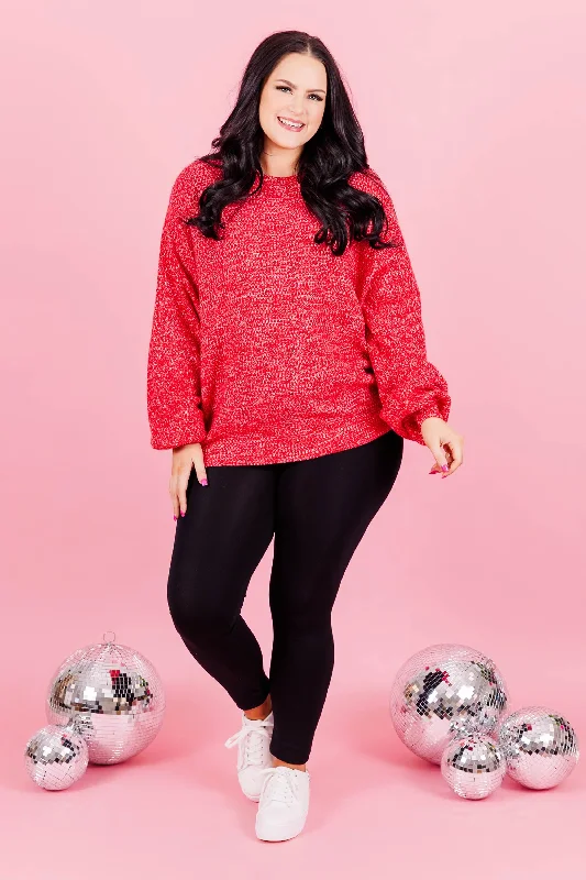 Cozy Bubble Sleeve Sweater, Ruby