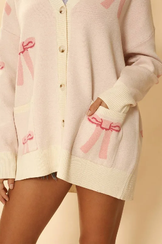 Bow Knit Cardi Pink