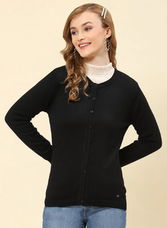 Women Black Solid Modal Nylone Cardigan