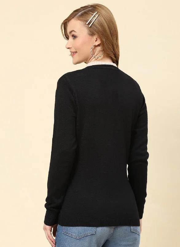 Women Black Solid Modal Nylone Cardigan