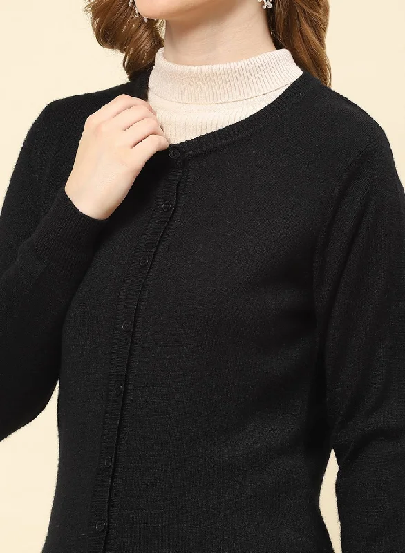 Women Black Solid Modal Nylone Cardigan