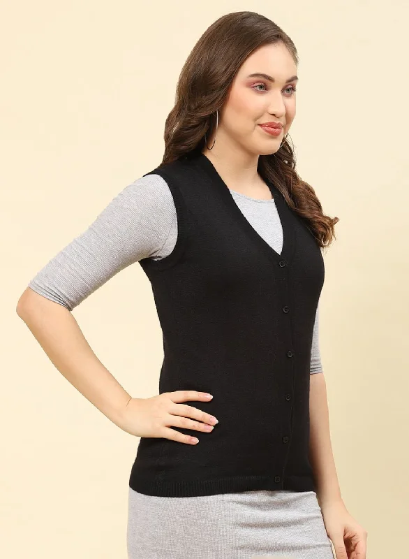 Women Black Solid Modal Nylone Cardigan