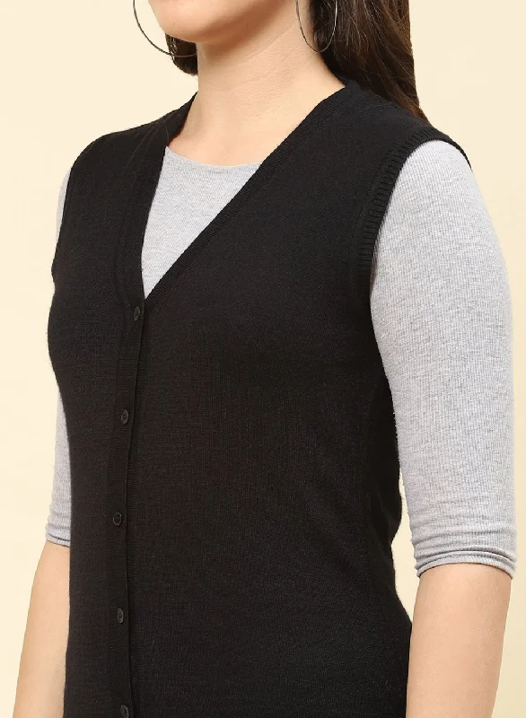 Women Black Solid Modal Nylone Cardigan