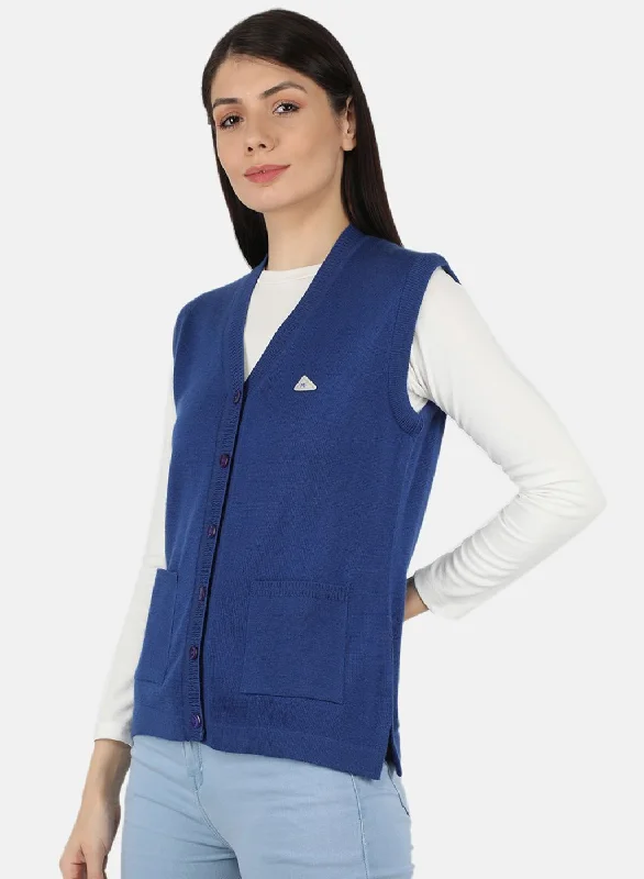 Women Blue Solid Cardigan