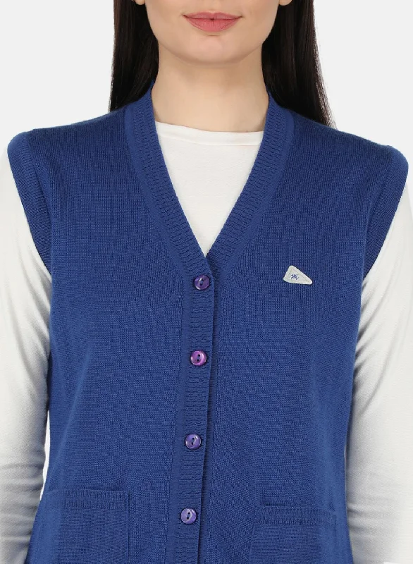 Women Blue Solid Cardigan