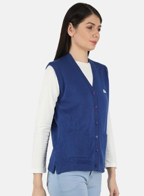 Women Blue Solid Cardigan