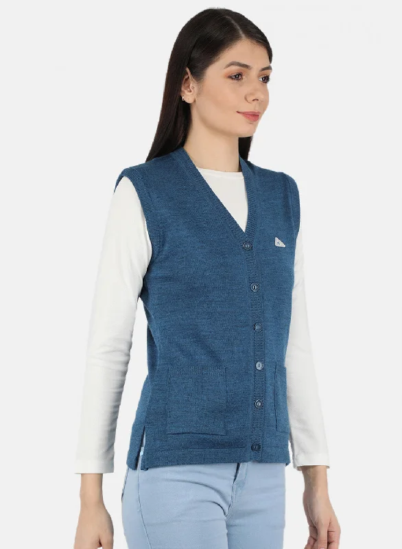 Women Blue Solid Cardigan