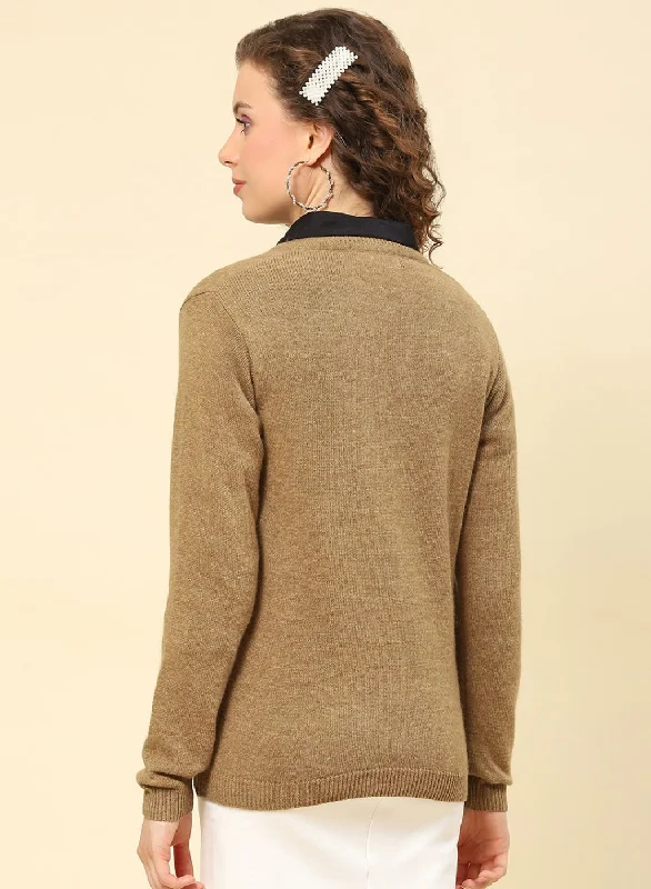 Women Brown Solid Lamb wool Cardigan