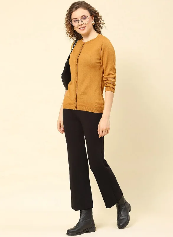 Women Gold Solid Modal Nylone Cardigan