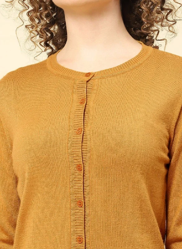 Women Gold Solid Modal Nylone Cardigan