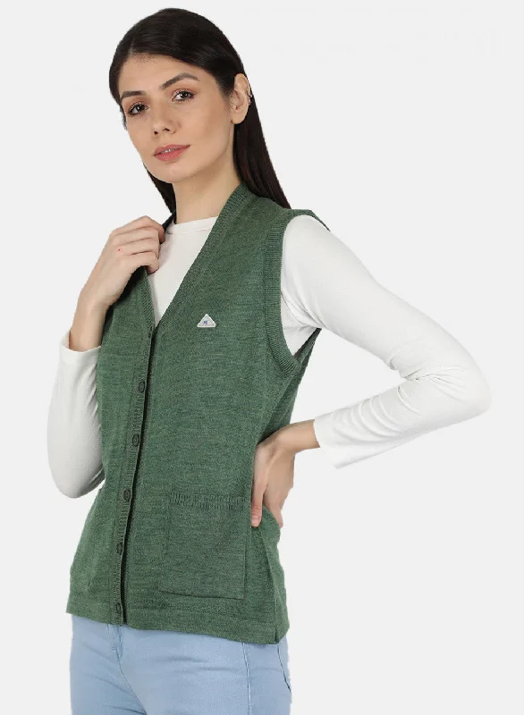 Women Green Solid Cardigan