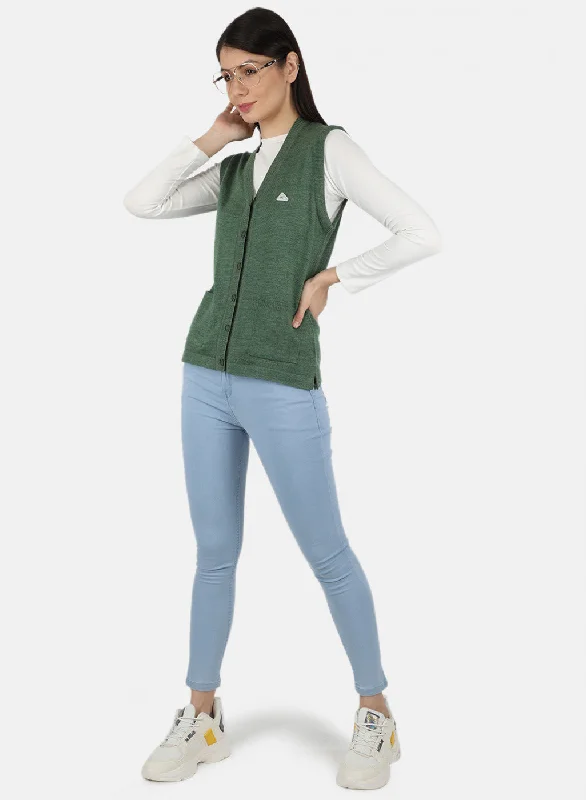 Women Green Solid Cardigan