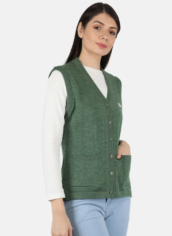 Women Green Solid Cardigan