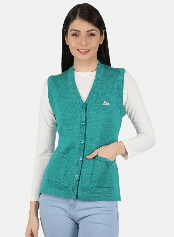 Women Green Solid Cardigan